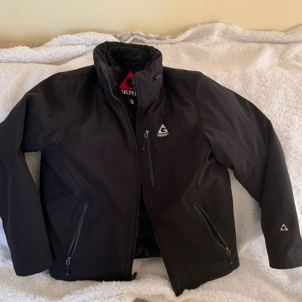 Black winter coat Med. two piece, soft shell and outer shell. like new.